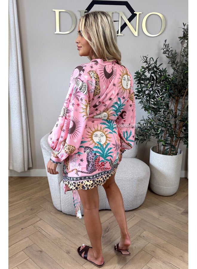 PINK - 'SAVANNAH DRESS' - WRAP ON TROPICAL DRESS