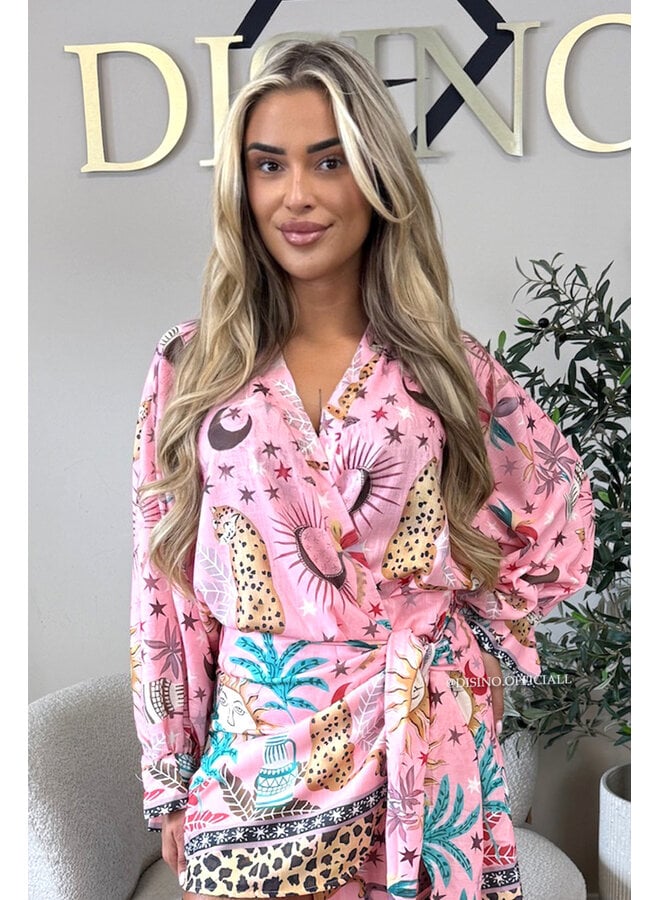 PINK - 'SAVANNAH DRESS' - WRAP ON TROPICAL DRESS