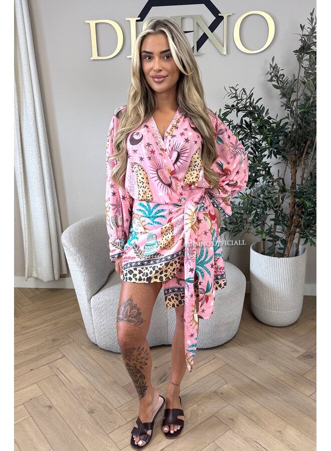 PINK - 'SAVANNAH DRESS' - WRAP ON TROPICAL DRESS