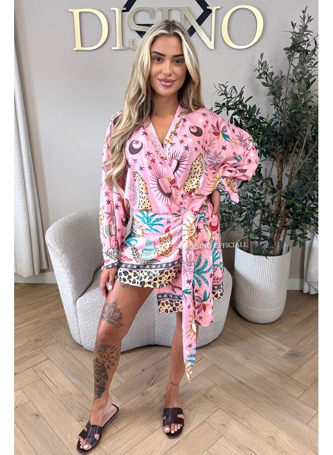 PINK - 'SAVANNAH DRESS' - WRAP ON TROPICAL DRESS
