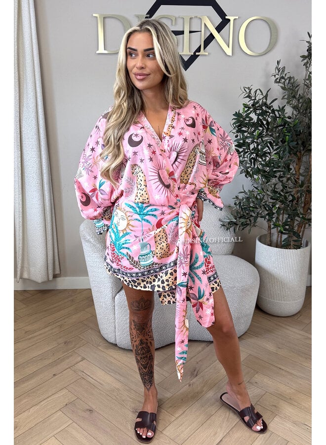 PINK - 'SAVANNAH DRESS' - WRAP ON TROPICAL DRESS