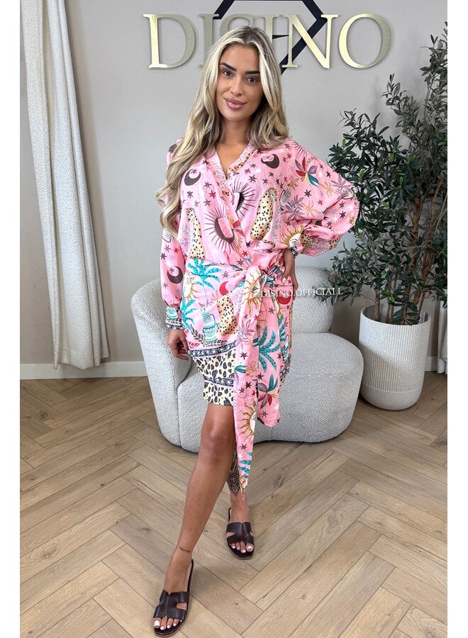 PINK - 'SAVANNAH DRESS' - WRAP ON TROPICAL DRESS