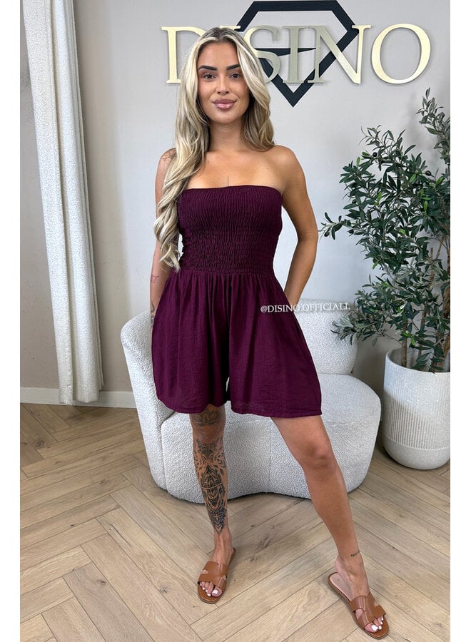 CHERRY - 'EMMA PLAYSUIT' - STRAPLESS WAFFLE COTTON PLAYSUIT