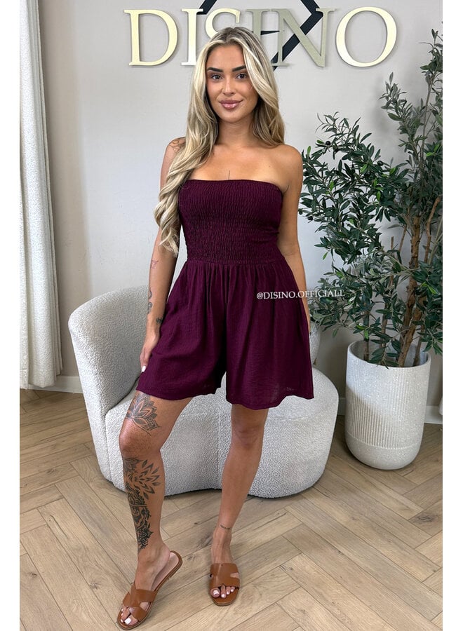 CHERRY - 'EMMA PLAYSUIT' - STRAPLESS WAFFLE COTTON PLAYSUIT