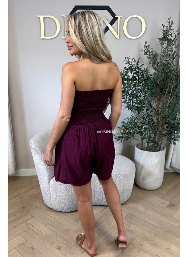 CHERRY - 'EMMA PLAYSUIT' - STRAPLESS WAFFLE COTTON PLAYSUIT