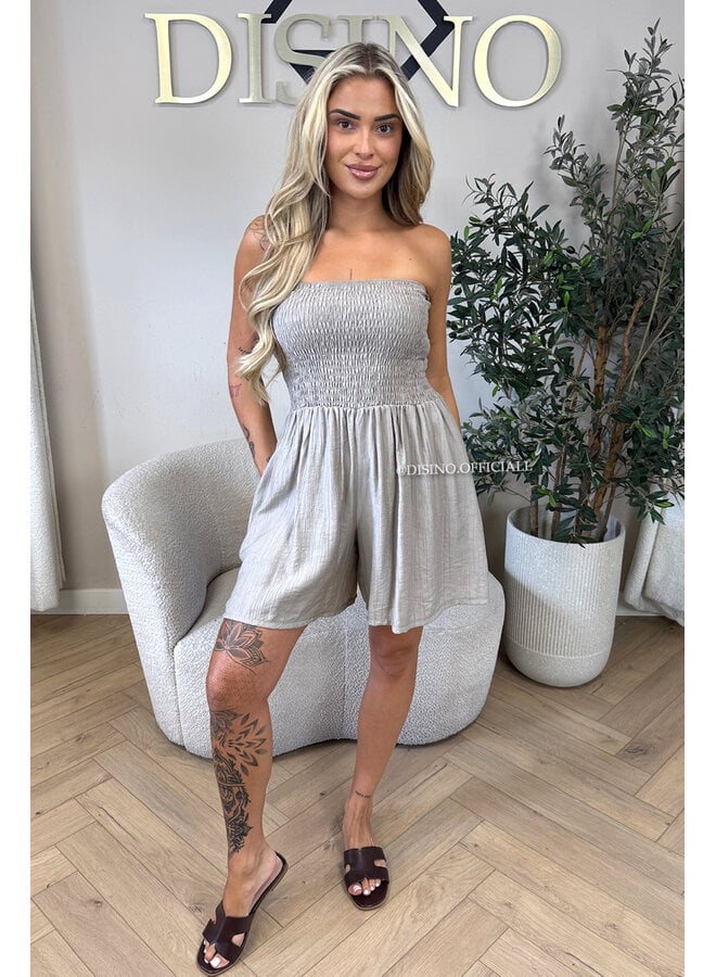 TAUPE - 'EMMA PLAYSUIT' - STRAPLESS WAFFLE COTTON PLAYSUIT