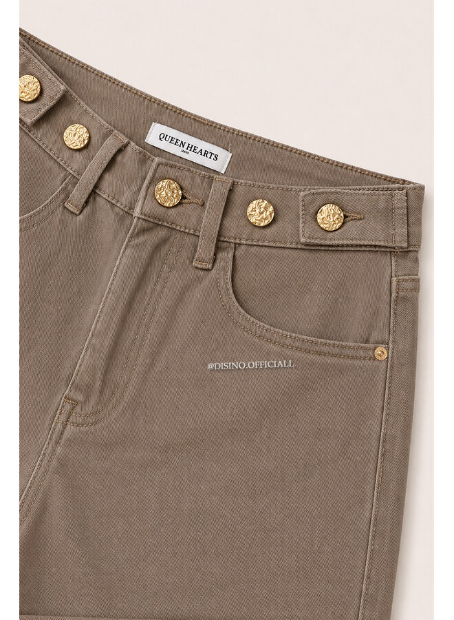 BEIGE - 'LEXIE SHORTS' - WAIST DETAIL PERFECT STRETCH DENIM SHORTS