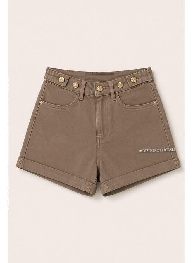 BEIGE - 'LEXIE SHORTS' - WAIST DETAIL PERFECT STRETCH DENIM SHORTS