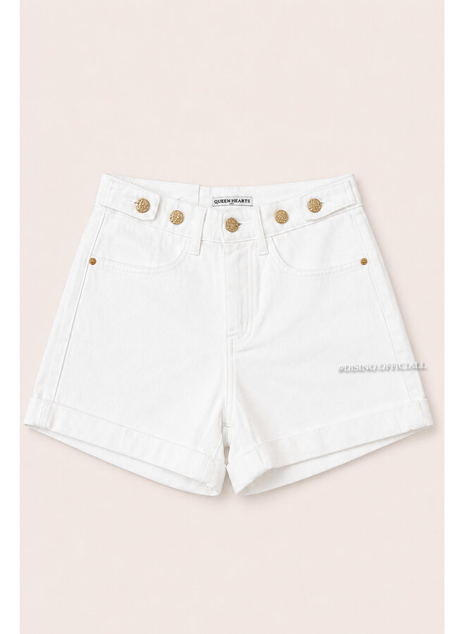 WHITE - 'LEXIE SHORTS' - WAIST DETAIL PERFECT STRETCH DENIM SHORTS