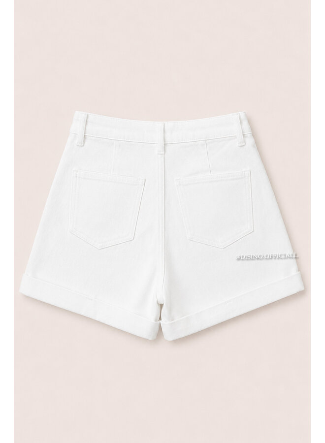 WHITE - 'LEXIE SHORTS' - WAIST DETAIL PERFECT STRETCH DENIM SHORTS