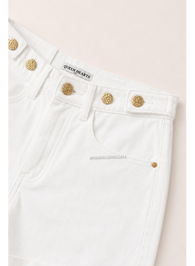WHITE - 'LEXIE SHORTS' - WAIST DETAIL PERFECT STRETCH DENIM SHORTS