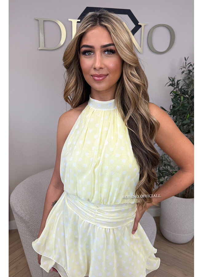 YELLOW - 'LIORA POLKADOT PLAYSUIT' - HALTER RUFFLE PLAYSUIT