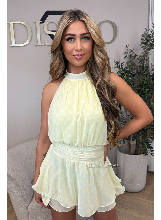 YELLOW - 'LIORA POLKADOT PLAYSUIT' - HALTER RUFFLE PLAYSUIT