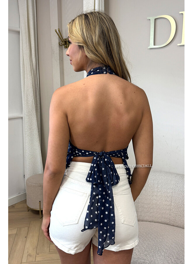 NAVY - 'MELANIE TOP' - POLKADOT OPEN BACK RUFFLE TOP
