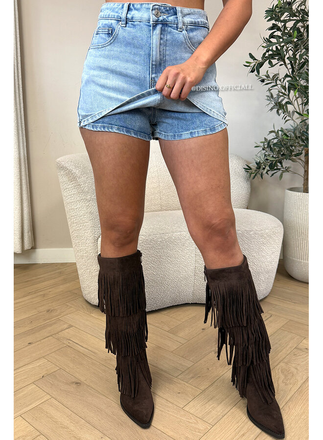 BLUE - 'SOFIA MINI SKORT' - SUPER STRETCH DENIM SKORT (SHORT INSIDE)