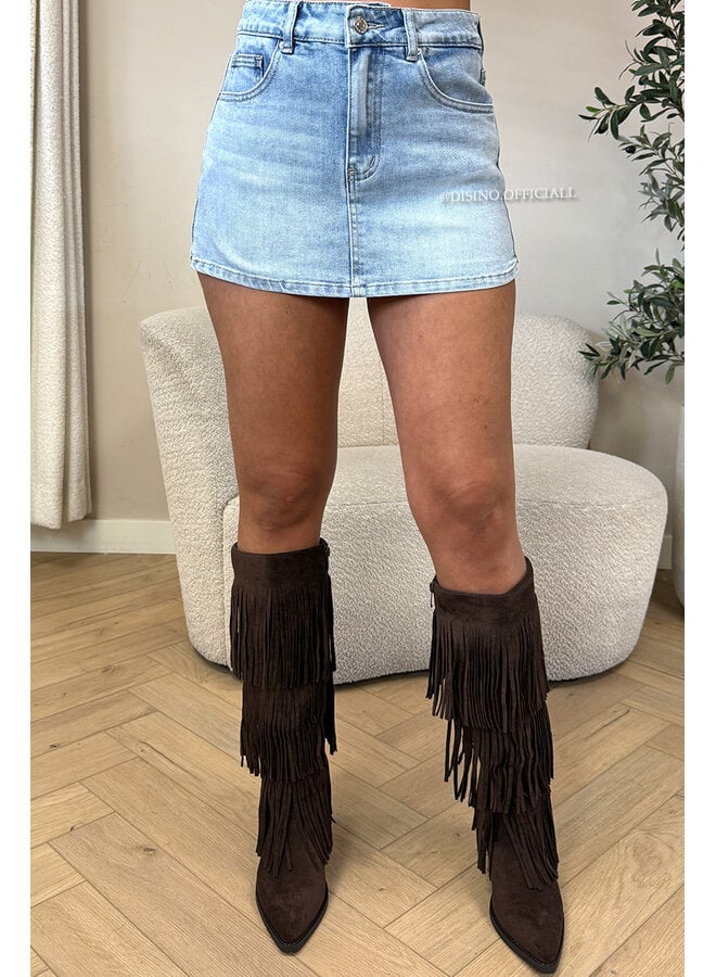 BLUE - 'SOFIA MINI SKORT' - SUPER STRETCH DENIM SKORT (SHORT INSIDE)