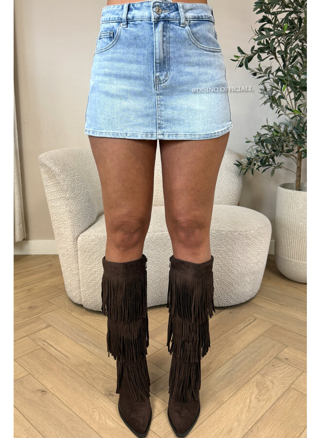 BLUE - 'SOFIA MINI SKORT' - SUPER STRETCH DENIM SKORT (SHORT INSIDE)
