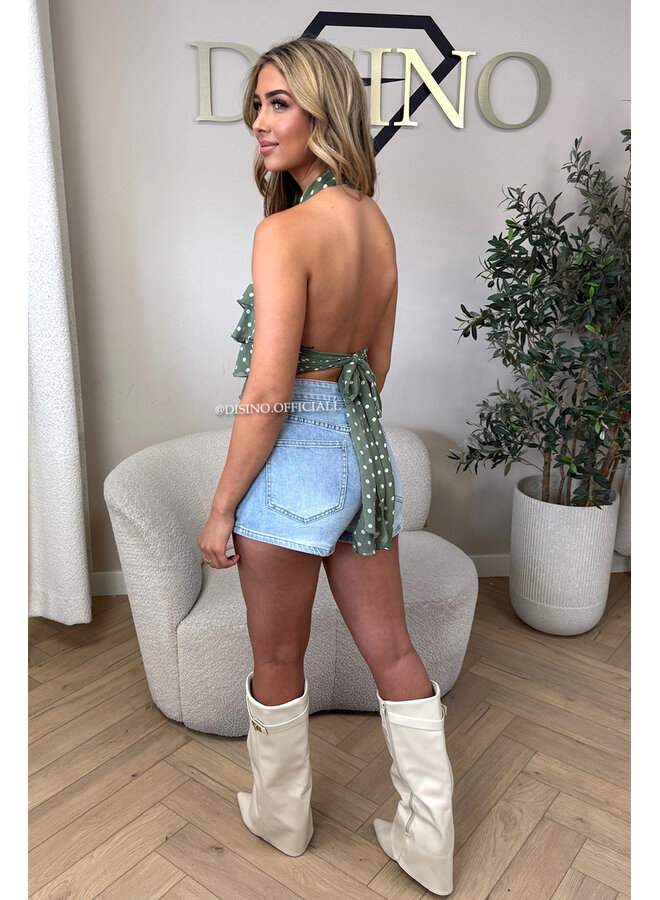BLUE - 'SOFIA MINI SKORT' - SUPER STRETCH DENIM SKORT (SHORT INSIDE)