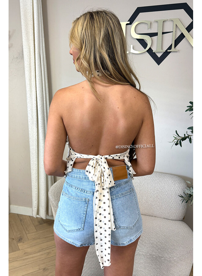 ECRU - 'MELANIE TOP' - POLKADOT OPEN BACK RUFFLE TOP