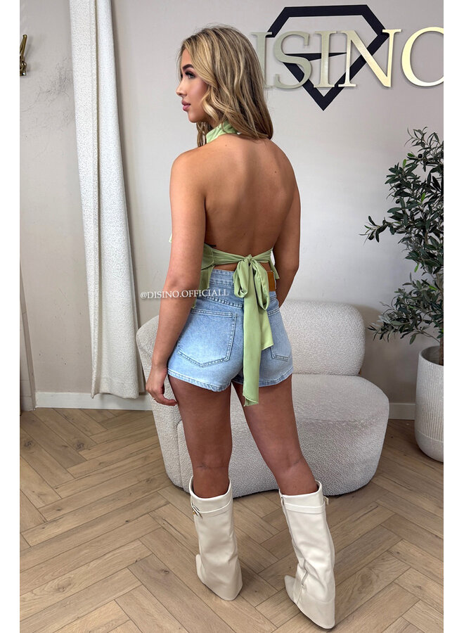 GREEN - 'MIRAI TOP' - CUTE OPEN BACK RUFFLE TOP