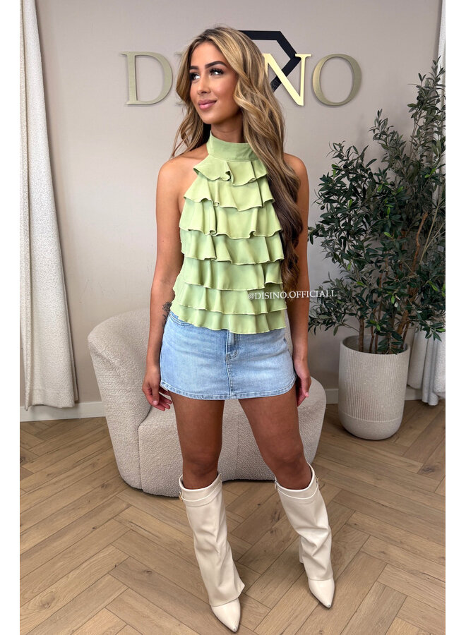 GREEN - 'MIRAI TOP' - CUTE OPEN BACK RUFFLE TOP