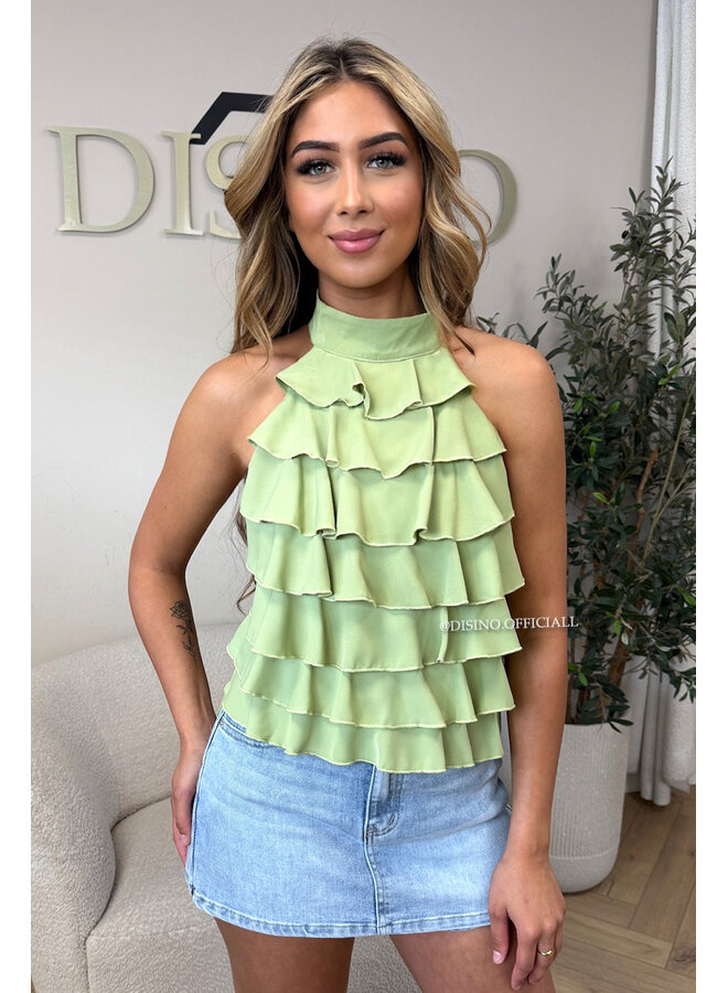 GREEN - 'MIRAI TOP' - CUTE OPEN BACK RUFFLE TOP
