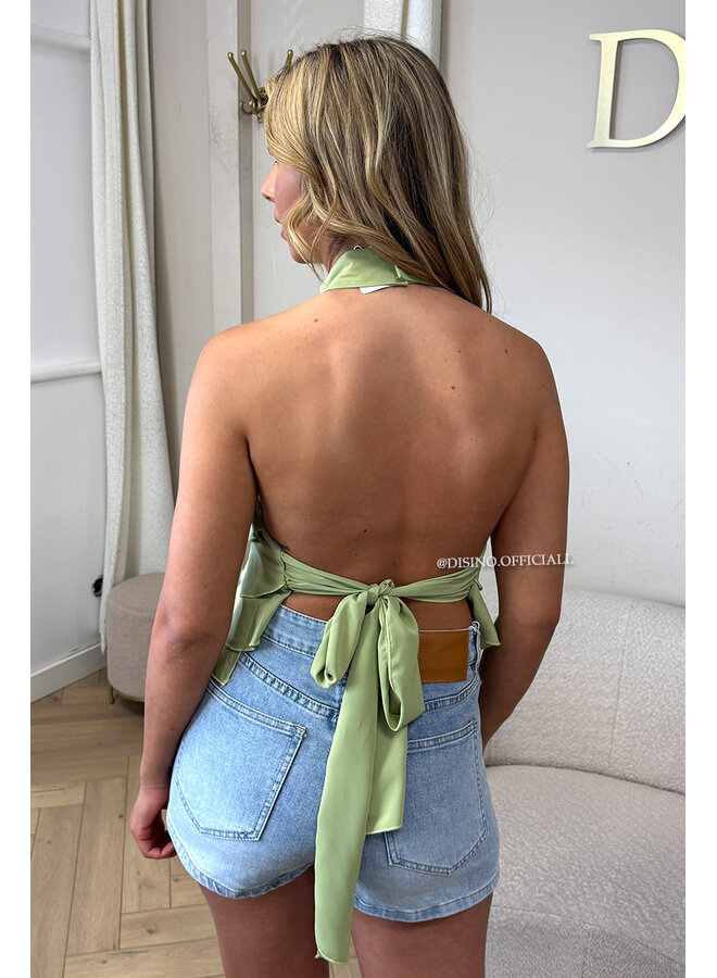 GREEN - 'MIRAI TOP' - CUTE OPEN BACK RUFFLE TOP