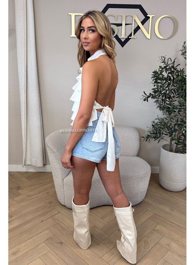 ECRU - 'MIRAI TOP' - CUTE OPEN BACK RUFFLE TOP