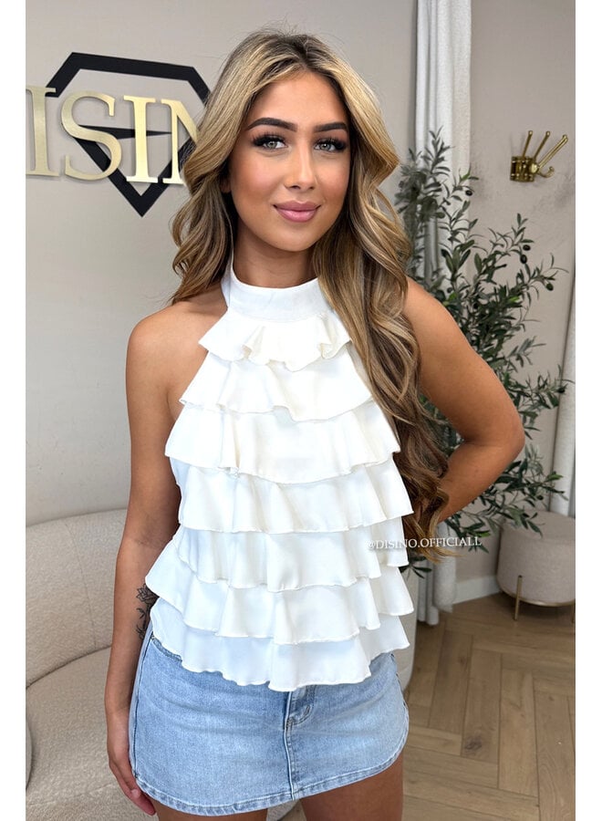 ECRU - 'MIRAI TOP' - CUTE OPEN BACK RUFFLE TOP