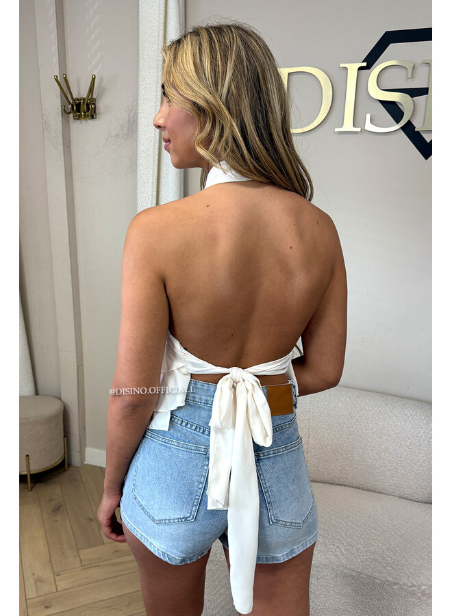 ECRU - 'MIRAI TOP' - CUTE OPEN BACK RUFFLE TOP