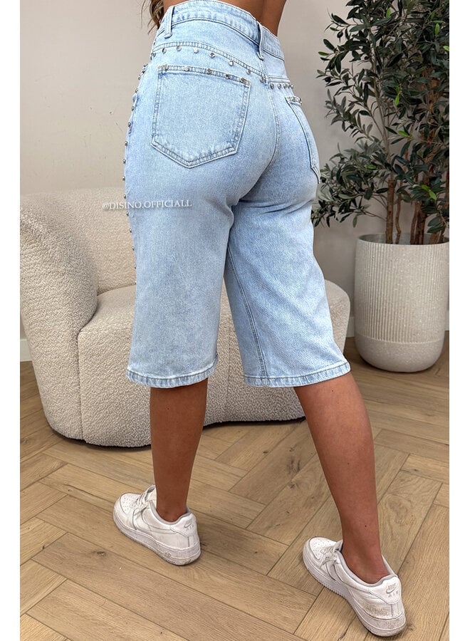 LIGHT BLUE - 'REGGIE JORTS' - STRETCH STUDS BERMUDA SHORT