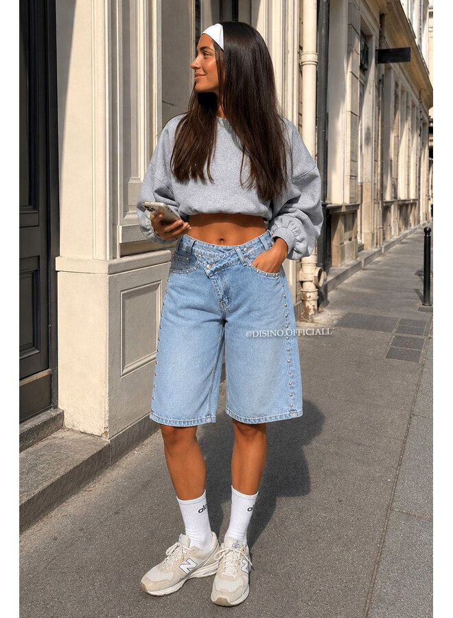 LIGHT BLUE - 'REGGIE JORTS' - STRETCH STUDS BERMUDA SHORT