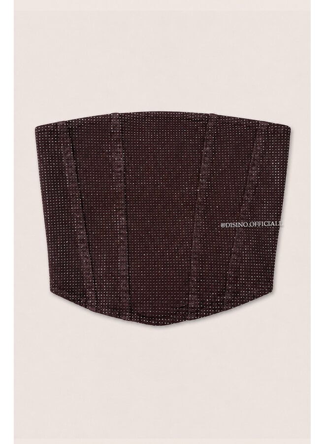 CHOCO - 'CELINA TOP' - EXCLUSIVE DIAMONDS ALL OVER DENIM CORSET TOP