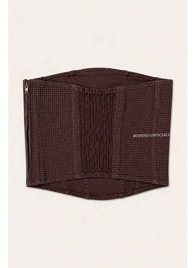 CHOCO - 'CELINA TOP' - EXCLUSIVE DIAMONDS ALL OVER DENIM CORSET TOP