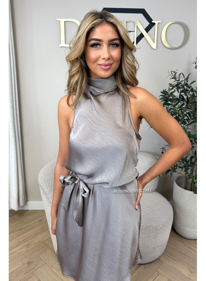 TAUPE - 'MAEVA DRESS' - CLASSY SATIN HALTER DRESS