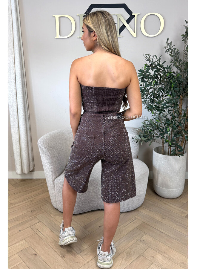 CHOCO - 'CELINA TOP' - EXCLUSIVE DIAMONDS ALL OVER DENIM CORSET TOP