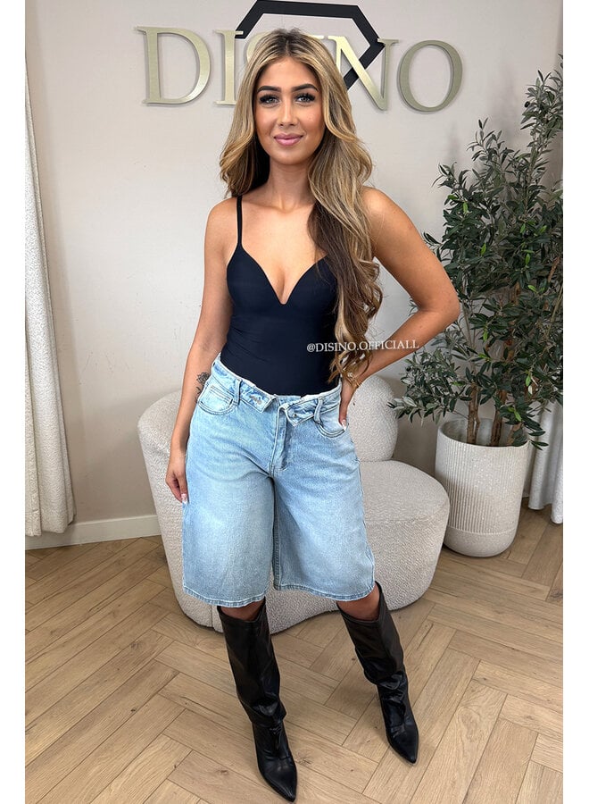 LIGHT BLUE - 'LAUREN JORT' - STRETCH FOLDED WAISTBAND JORT