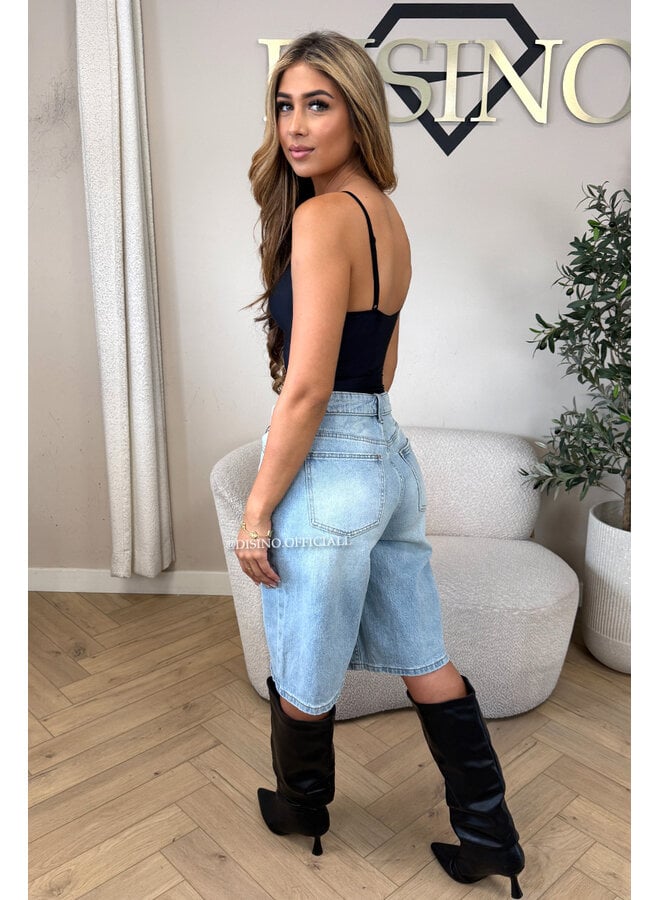 LIGHT BLUE - 'LAUREN JORT' - STRETCH FOLDED WAISTBAND JORT