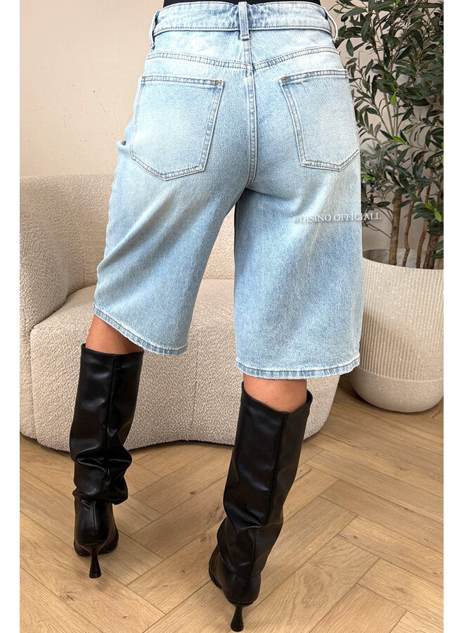 LIGHT BLUE - 'LAUREN JORT' - STRETCH FOLDED WAISTBAND JORT