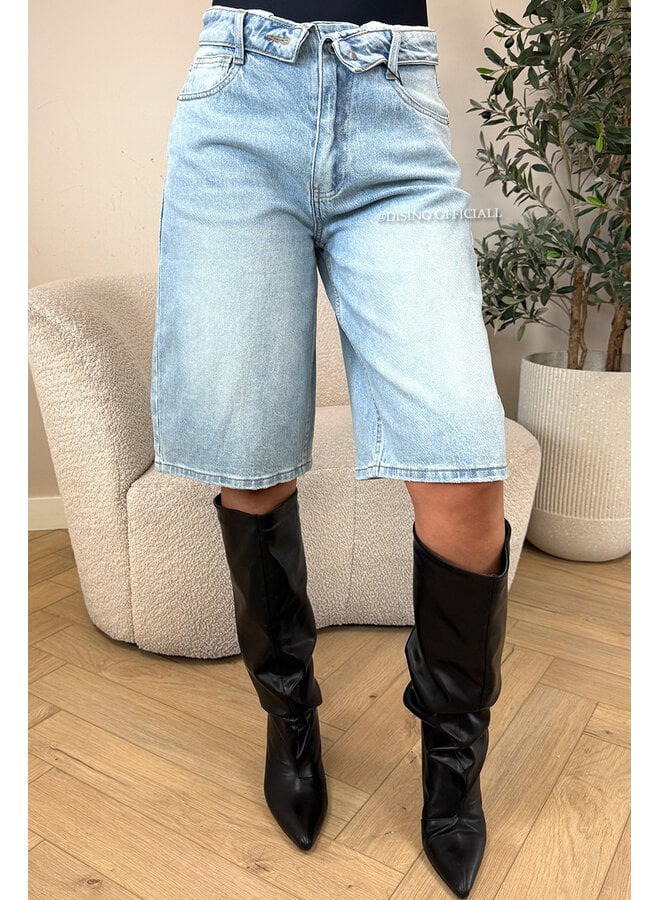 LIGHT BLUE - 'LAUREN JORT' - STRETCH FOLDED WAISTBAND JORT