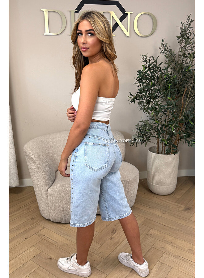 LIGHT BLUE - 'REGGIE JORTS' - STRETCH STUDS BERMUDA SHORT