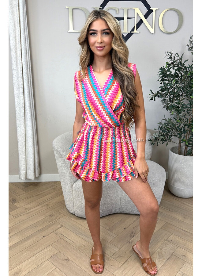 FUCHSIA - 'MISSONI PLAYSUIT' - INSPIRED ZIGZAG RUFFLE PLAYSUIT