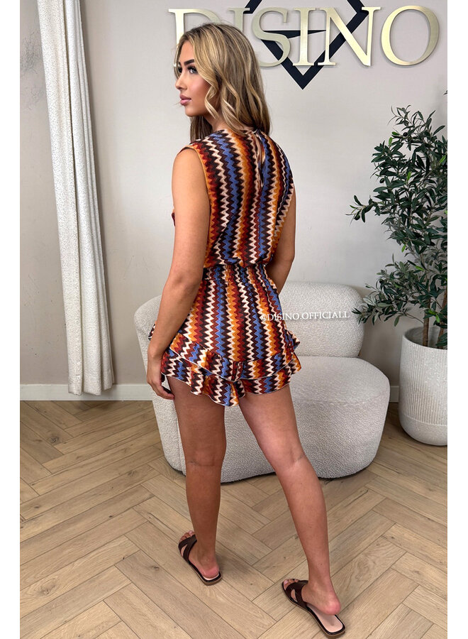 BLUE - 'MISSONI PLAYSUIT' - INSPIRED ZIGZAG RUFFLE PLAYSUIT