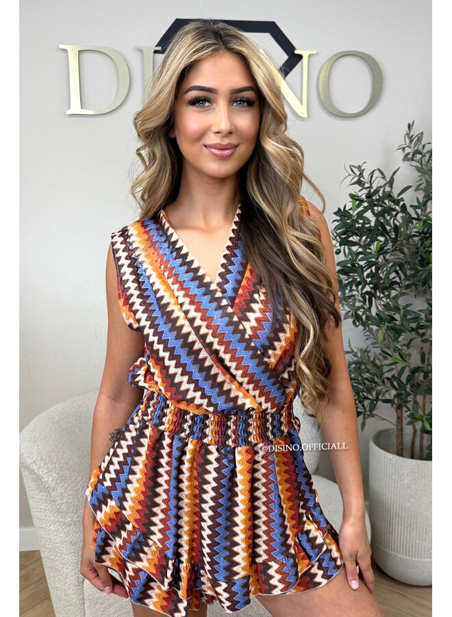 BLUE - 'MISSONI PLAYSUIT' - INSPIRED ZIGZAG RUFFLE PLAYSUIT