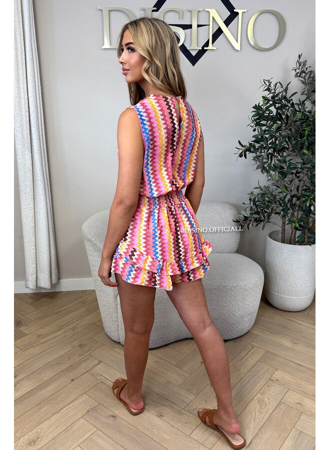 PINK - 'MISSONI PLAYSUIT' - INSPIRED ZIGZAG RUFFLE PLAYSUIT
