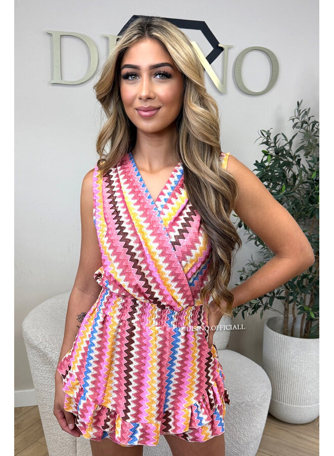 PINK - 'MISSONI PLAYSUIT' - INSPIRED ZIGZAG RUFFLE PLAYSUIT