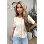 BEIGE - 'HEARTLY TOP' - GOLD HEARTED BUTTON TOP