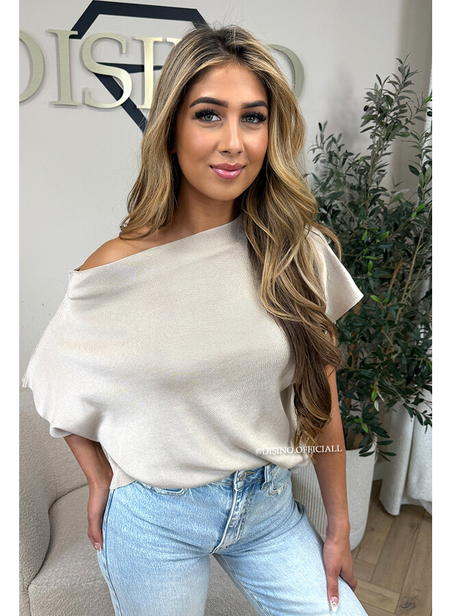 BEIGE - 'LUNA TOP' - PREMIUM QUALITY ONE SHOULDER TOP