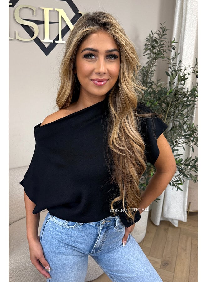 BLACK - 'LUNA TOP' - PREMIUM QUALITY ONE SHOULDER TOP