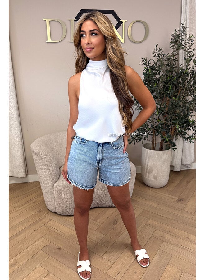 WHITE - 'MAEVA TOP' - CLASSY SATIN HALTER TOP